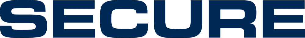 The image shows the word SECURE in bold, dark blue, uppercase letters on a transparent background. The letters are thick and closely spaced.